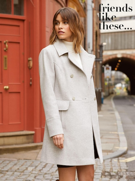 Friends Like These Grey Longline Double Breast Button Dolly Coat (K37233) | €56