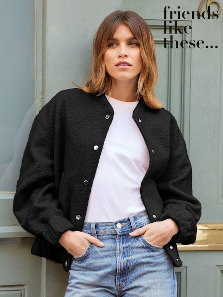 Friends Like These Black Boucle Bomber Jacket (K37235) | €44