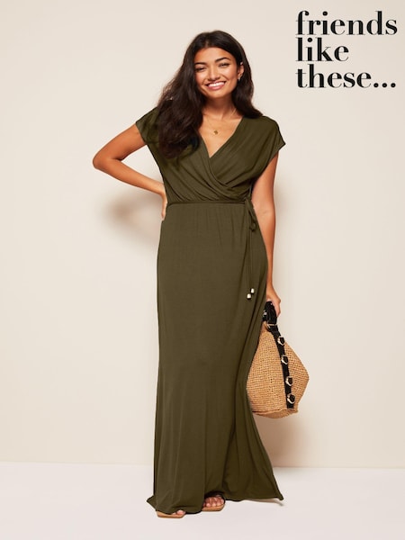 Verde kaki - Rochie maxi de vară petrecută cu Guler în V friends Like These Mânecă scurtă (K37487) | 125 LEI