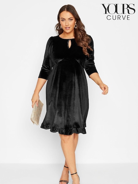 Черный - Yours Curve Velvet Key Hole Dress (K38005) | €20