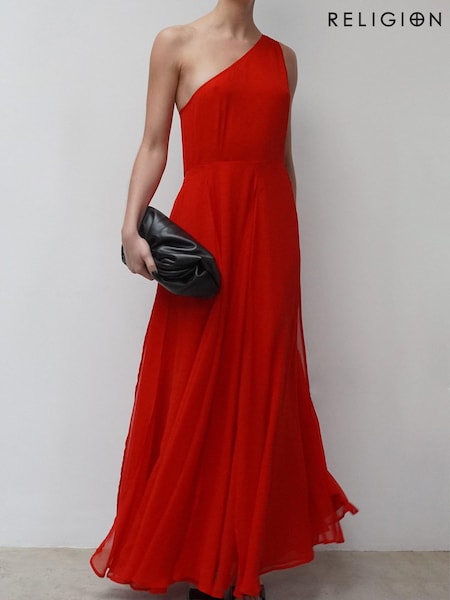 Religion Red One Shoulder Maxi Dress With Full Skirt (K39362) | €57