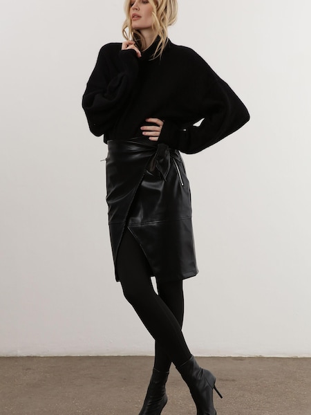 Religion Black Faux Leather Midi Wrap Skirt With Zip Pockets (K39369) | €31