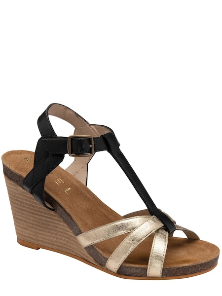 Ravel Black/Gold Gladiator Leather Wedge Sandal With Buckle Fastening (K39388) | € 47