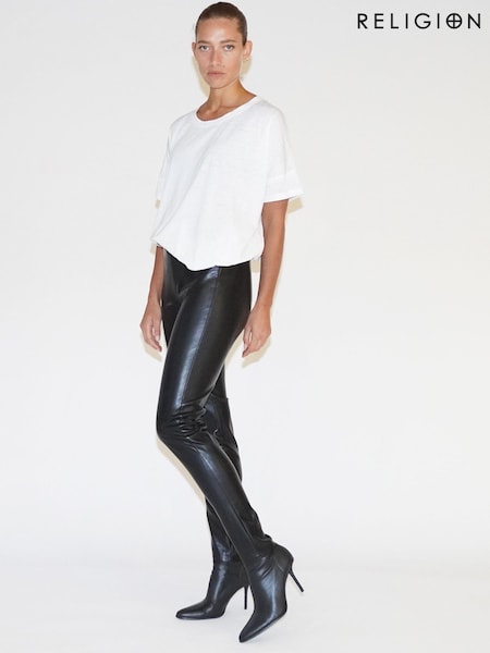 Religion Black Faux Leather Skinny Trousers In Soft PU (K39404) | 123 QAR