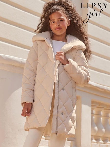 Lipsy Cream Shower Resistant Wrap Duvet Coat (K40167) | €40 - €46