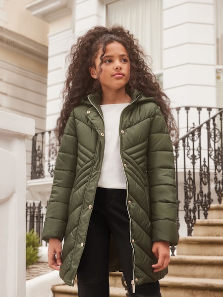 Lipsy Khaki Green Lightweight Longline Padded School Coat (K40171) | €27.50 - €31.50