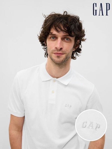 Gap White Pique Logo 100% Cotton Short Sleeve Polo Shirt (K41017) | €26