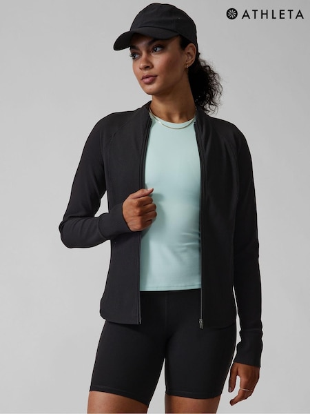 Athleta Black Ribbed Zip Through Sweatshirt (K41876) | €77
