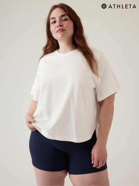 Athleta White Short Sleeve Crew Neck Effortless Supima Cotton T-Shirt (K41891) | €18