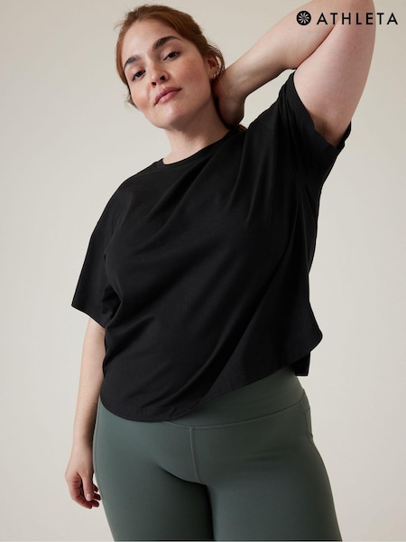 Athleta Black Short Sleeve Crew Neck Effortless Supima Cotton T-Shirt (K41892) | €15