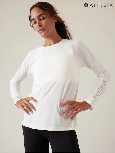 Athleta Cream Long Sleeve Crew Neck Train T-Shirt (K41924) | €27