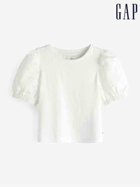 Gap White Broderie Puff Sleeve T-Shirt (K42113) | €5.50