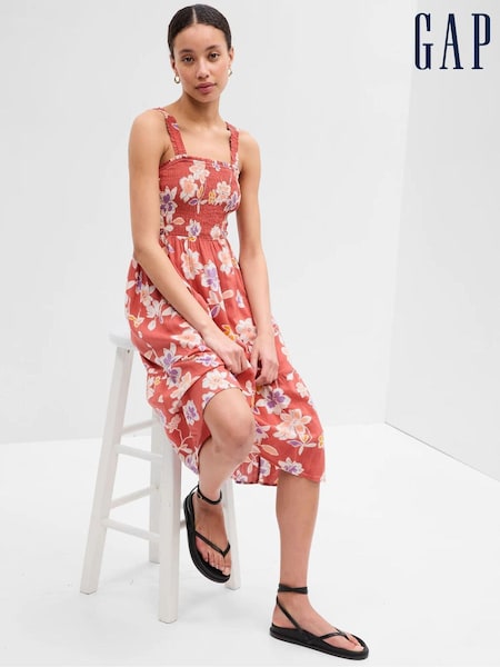 Gap Red Gauze Smocked Tiered Midi Dress (K42307) | €31