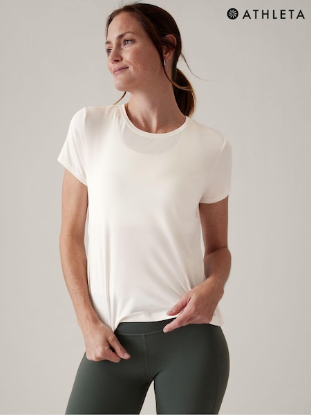 Athleta Cream Short Sleeve Crew Neck Air Out T-Shirt (K42466) | €25