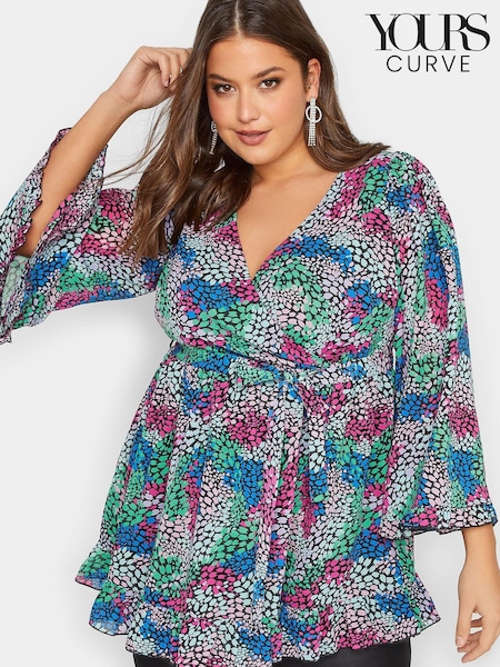 Yours Curve Black London Ruffle Wrap Top (K42655) | €8