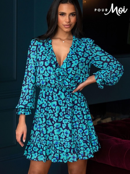 Синий - Pour Moi Nico Frill Detail Chiffon Dress (K43290) | €36