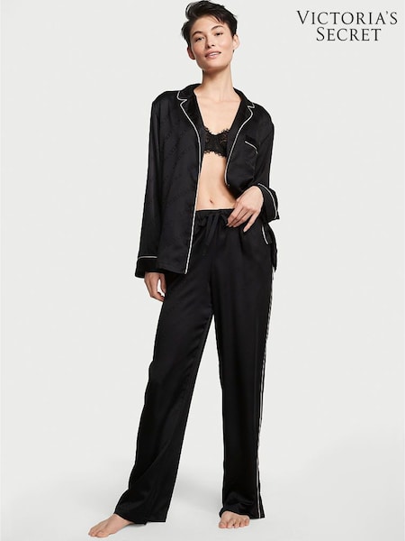 Victoria's Secret Black Logo Satin Long Pyjama Set (K43388) | €79