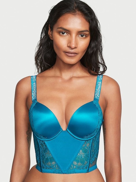 Victoria's Secret Evening Tide Blue Shine Strap Lace Push Up Bra Top (K43414) | €43