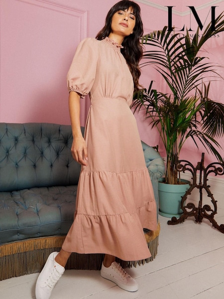 Little Mistress Pink Coral Rose Gingham Tiered Midi Dress (K43719) | €36