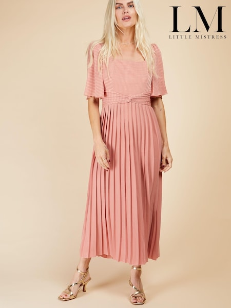 Little Mistress Pink Coral Rose Check And Pleated Hem Midi Dress (K43720) | €47