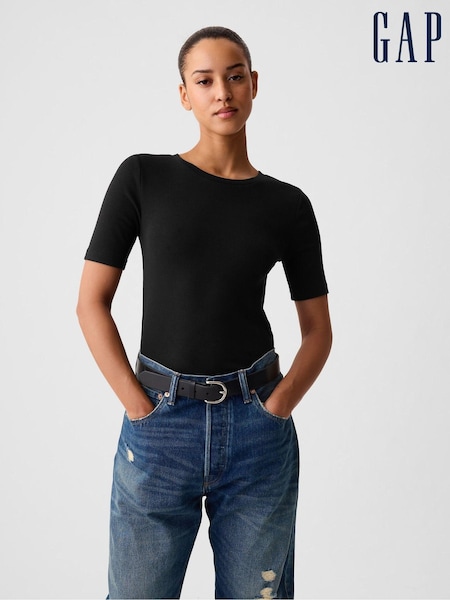 Черный - Gap Modern Cotton-Modal Crew Neck T-Shirt (K43864) | €26