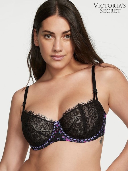 Victoria's Secret Black Floral Ribbon Slot Lace Unlined Balcony Bra (K43932) | €20.50
