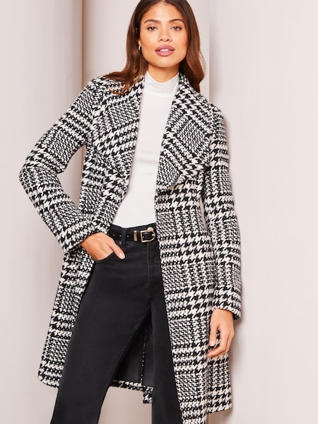 Lipsy Black/White Petite Dropped Collar Belted Wrap Trench Coat (K44499) | €81