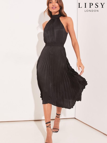 Lipsy Black Halter Pleated High Neck Midi Dress (K44872) | €38