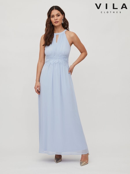 أزرق فاتح - Vila Halter Neck Tulle Maxi Dress (K44934) | ‏18 ر.ع.‏