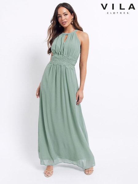 Зеленый - Vila Halter Neck Tulle Maxi Dress (K44937) | €19