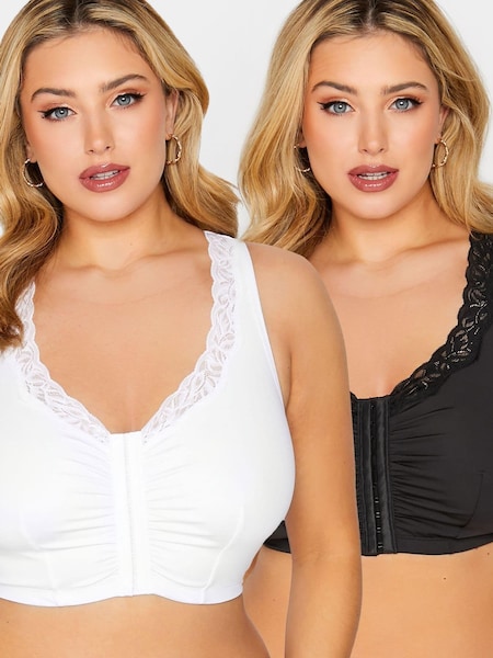 Yours Curve Black 2 Pack Lace Trim Front Fastening Bra (K45287) | €20.50