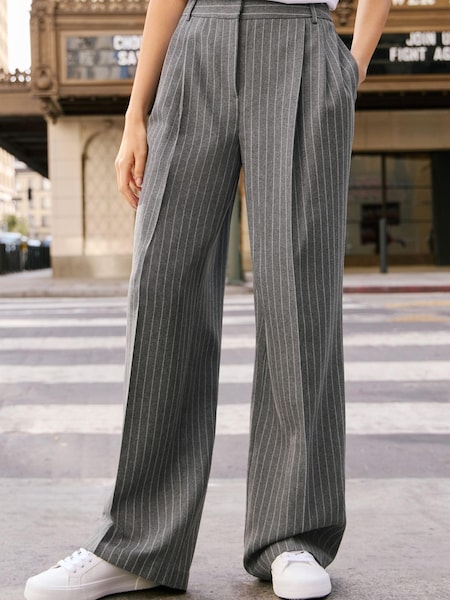 Friends Like These Grey Pinstripe Premium Wide Leg Smart Trousers (K45387) | €18.50