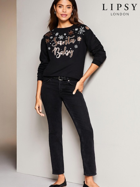 Lipsy Black Multi Sequin Christmas Round Neck Jumper (K45563) | €26