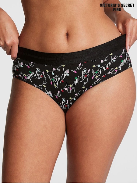 Victoria's Secret PINK Pure Black Holiday Lights Script Logo Hipster Knickers (K45566) | €4.50
