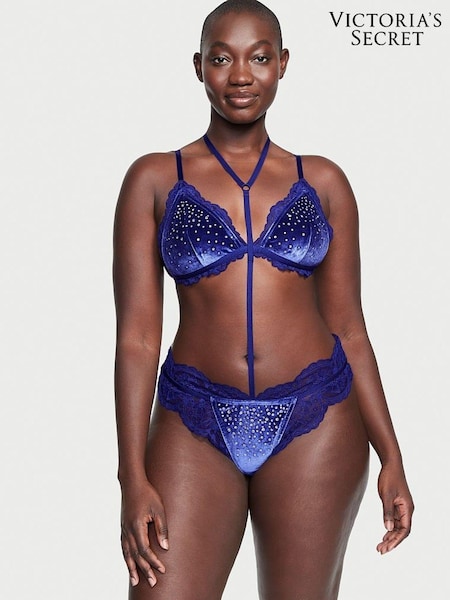 Victoria's Secret Night Ocean Blue Embellished Velvet Bodysuit (K45749) | €30