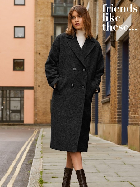 Friends Like These Black Petite Long Lined Boucle Coat (K45761) | €50
