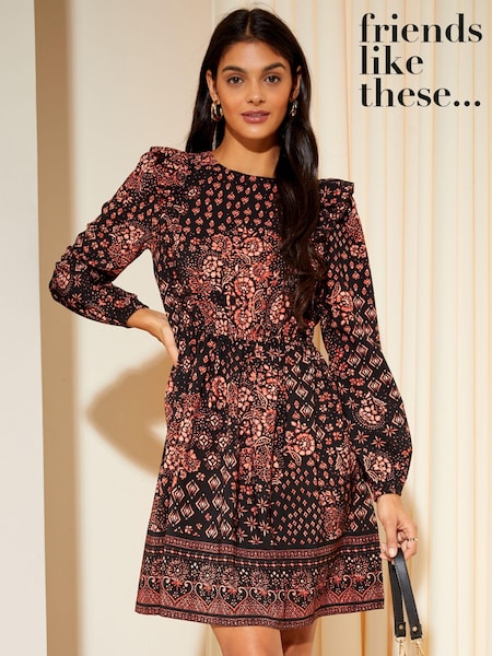 Portocaliu - Rochie mini cu mânecă Friends Like These Volane și Evazat (K45777) | 125 LEI