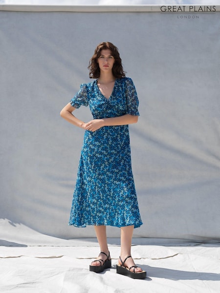 Great Plains Blue Meadow Ditsy V Neck Dress (K45829) | €43