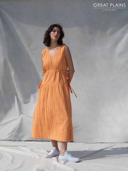 Great Plains Orange Summer Embroidery V Neck Dress (K45846) | €44