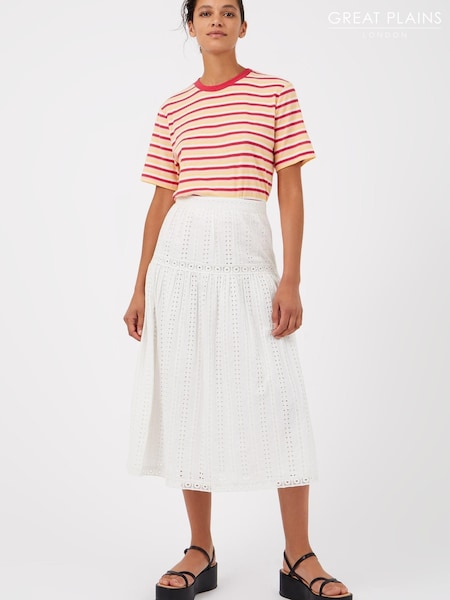 Great Plains White Summer Embroidery Midi Skirt (K45852) | €50
