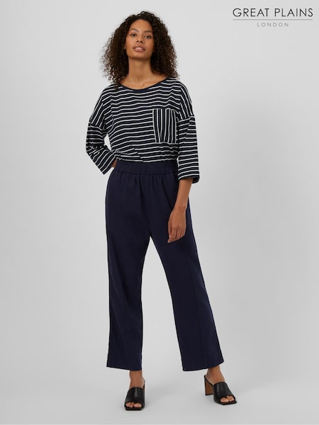 Great Plains Navy Blue Crinkle Cotton Trousers (K45879) | €37