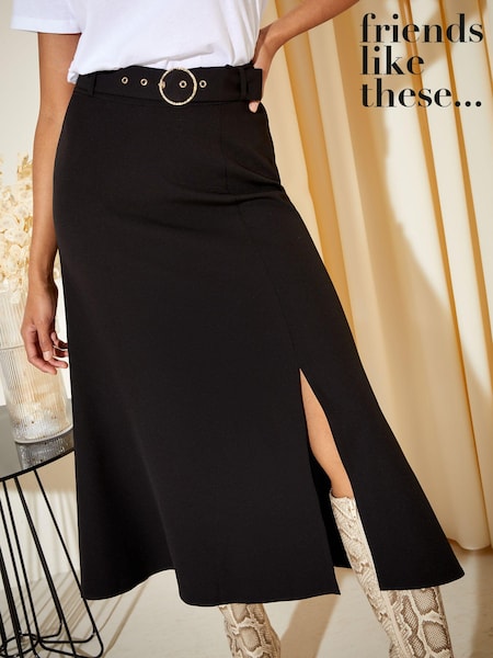 Friends Like These Black Tailored Belted Midi Skirt (K46179) | € 13