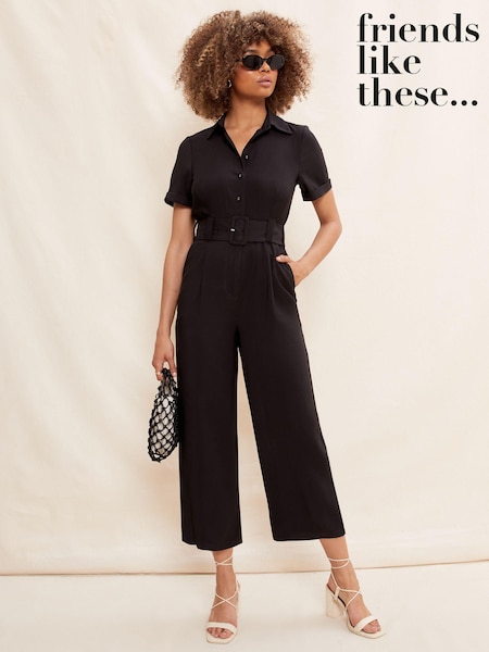 Friends Like These Black Utility Belted Short Sleeve Wide Leg Jumpsuit (K46188) | €22