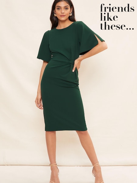 Verde - Rochie midi Friends Like These cu nod frontal și mâneci evazate (K46195) | 196 LEI