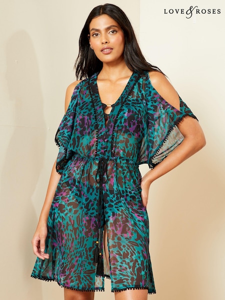 Love & Roses Printed Lace Trim Mini Coverup Kaftan (K46655) | 129 LEI