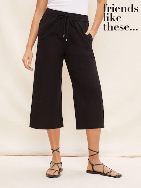 Schwarz - Friends Like These Crop-Culottes mit Leinenanteil (K46830) | 18 €