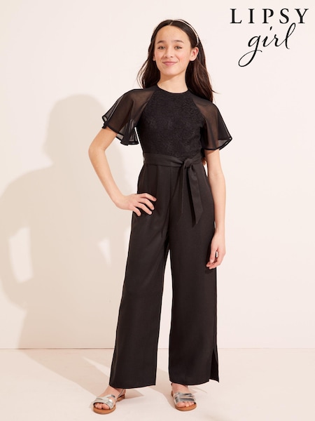 Lipsy Black Lace Front Tie Short Flutter Sleeve Jumpsuit (K47063) | € 16 - € 20