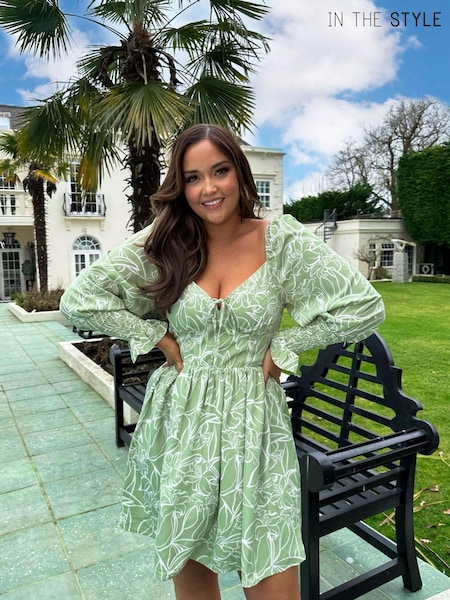 In The Style Green Jac Jossa Milkmaid Shirred Cuff Mini Dress (K47096) | €20