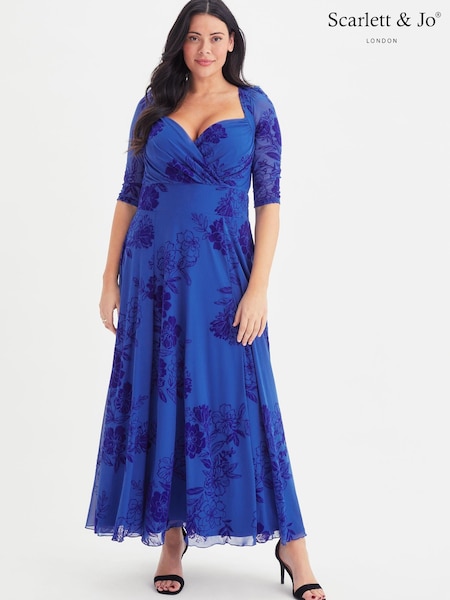 Blau mit floralem Muster - Scarlett & Jo Elizabeth Maxikleid aus Mesh (K47111) | 42 €