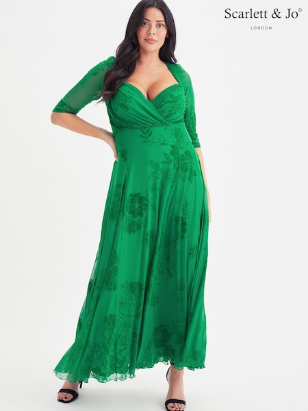 Grün mit floralem Print - Scarlett & Jo Elizabeth Mesh Maxi Dress (K47112) | 86 €